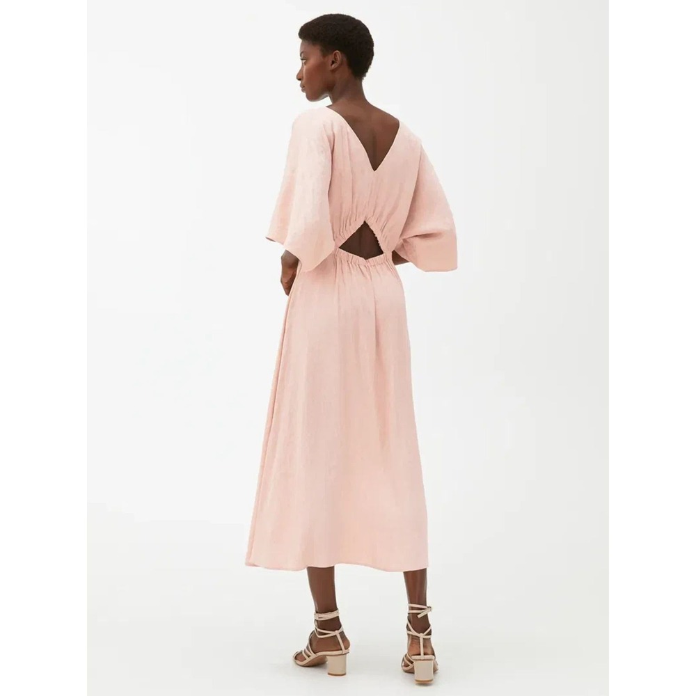 ARKET Midi Dress Womens 18 Pink Jacquard Cut Out Back Kimono Sleeve 0915634-2